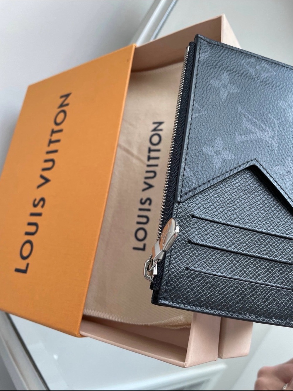 Louis Vuitton Black Monogram Card Holder with Silver Zip